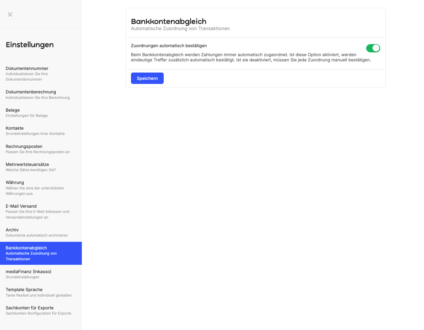 Deaktivierung Bankkontenabgleich